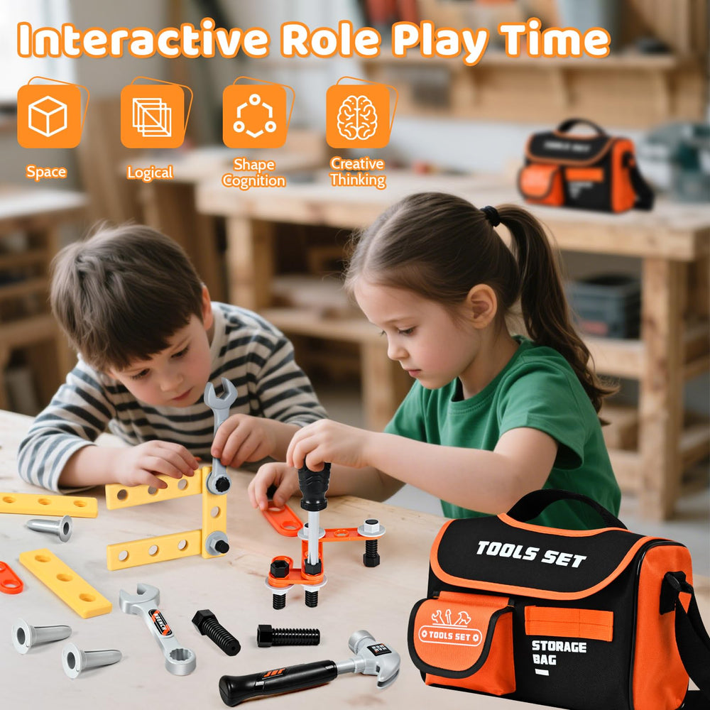 Breibowski tool set durable plastic hammer offers safe pretend construction for kids.