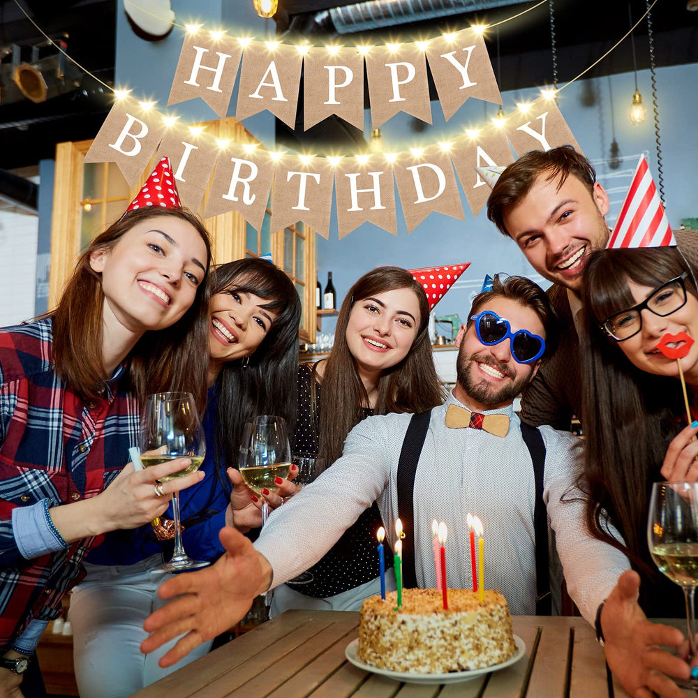 Breling banner over fireplace creates cozy birthday and shower decor.