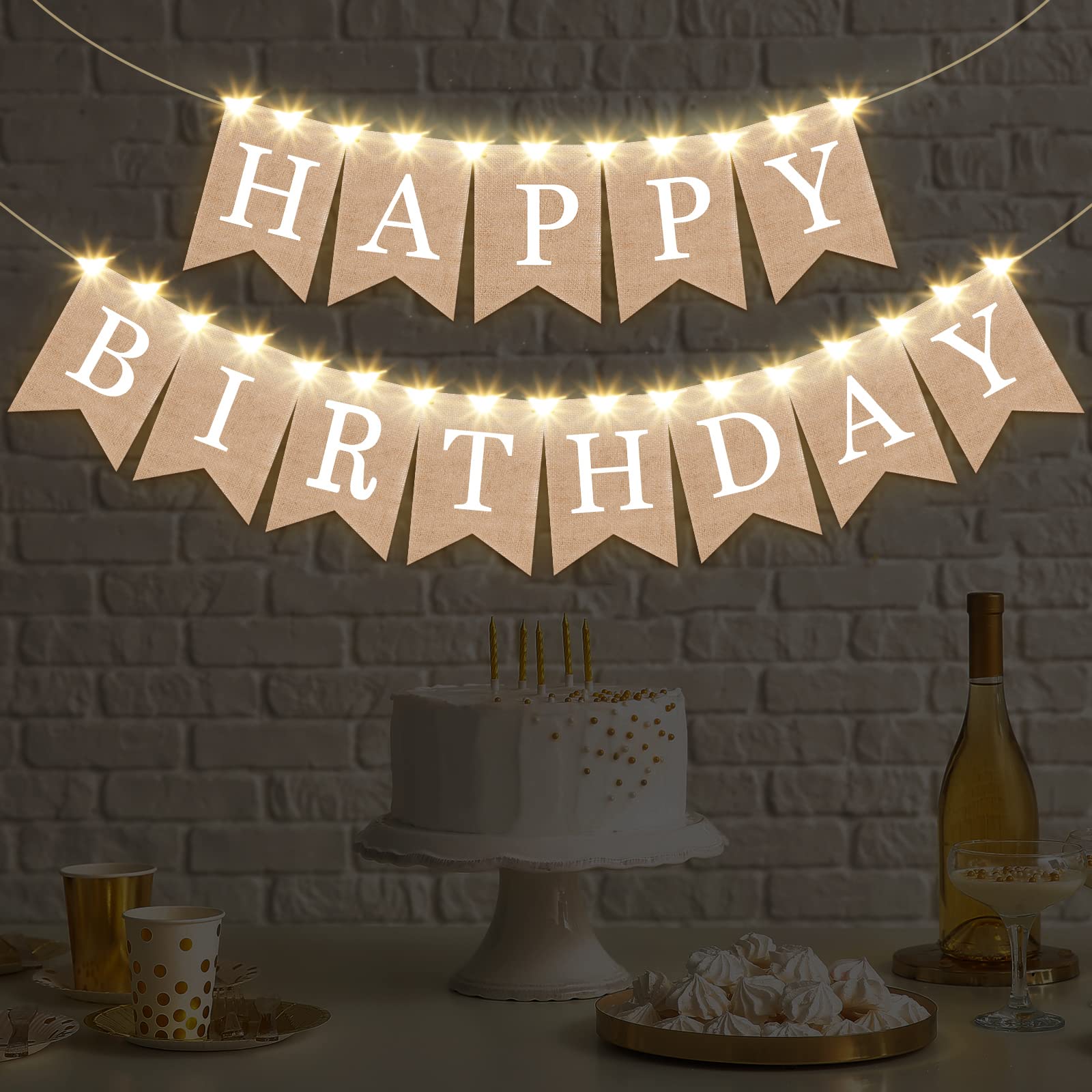 Breling burlap birthday banner flags in 200 cm for rustic party backdrops.