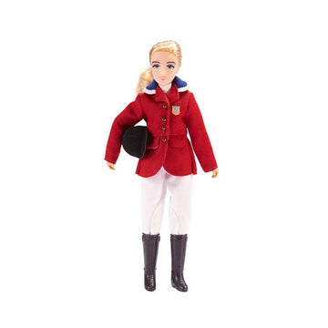Breyer Brenda doll in scarlet coat with crest for realistic show jumping play