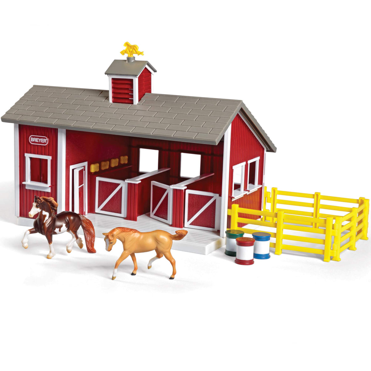 Breyer Stablemates red stable set barn view showing the red-and-white structure for imaginative play