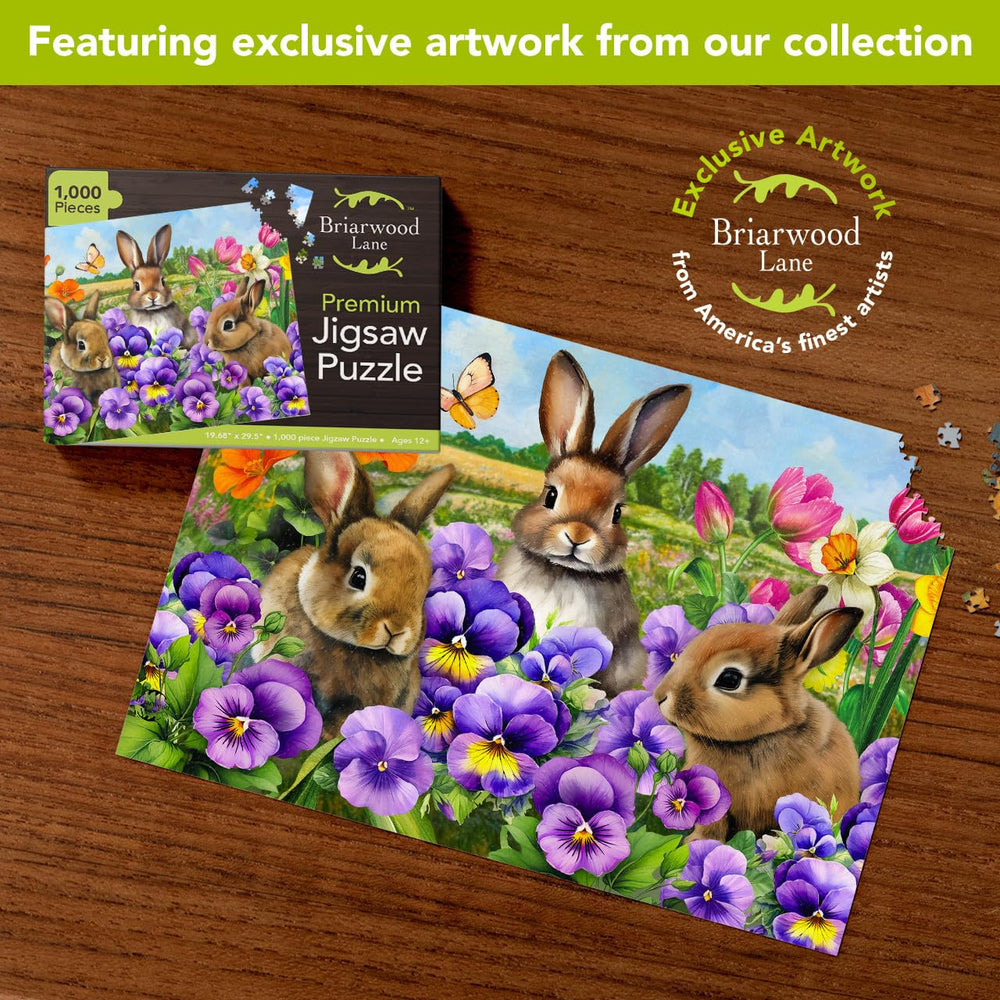 Briarwood Lane Spring Bunny Trio puzzle pieces, premium fit for an engaging challenge.