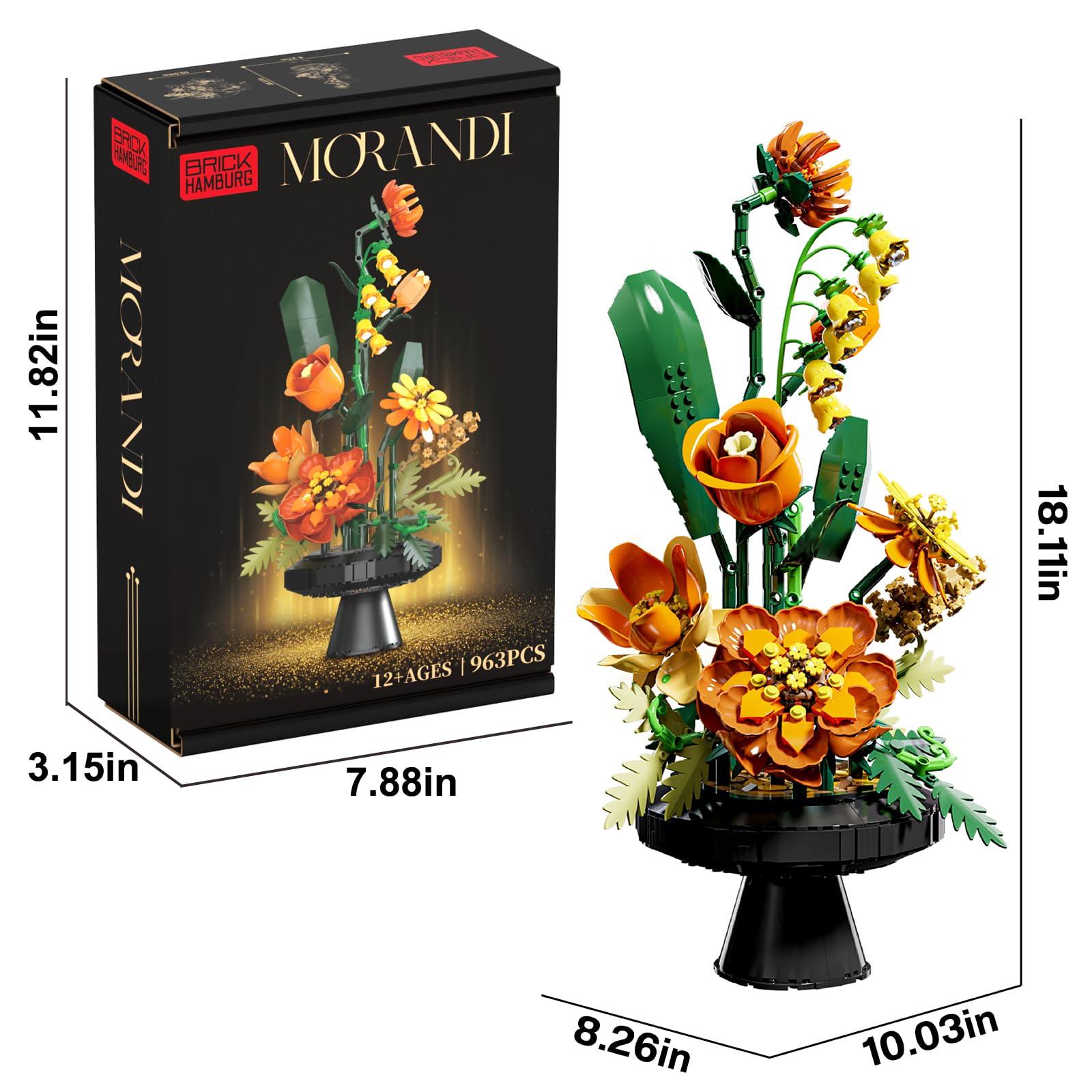 BRICK HAMBURG Flower Bouquet Building Set close-up highlights maintenance-free petals and vivid colors.