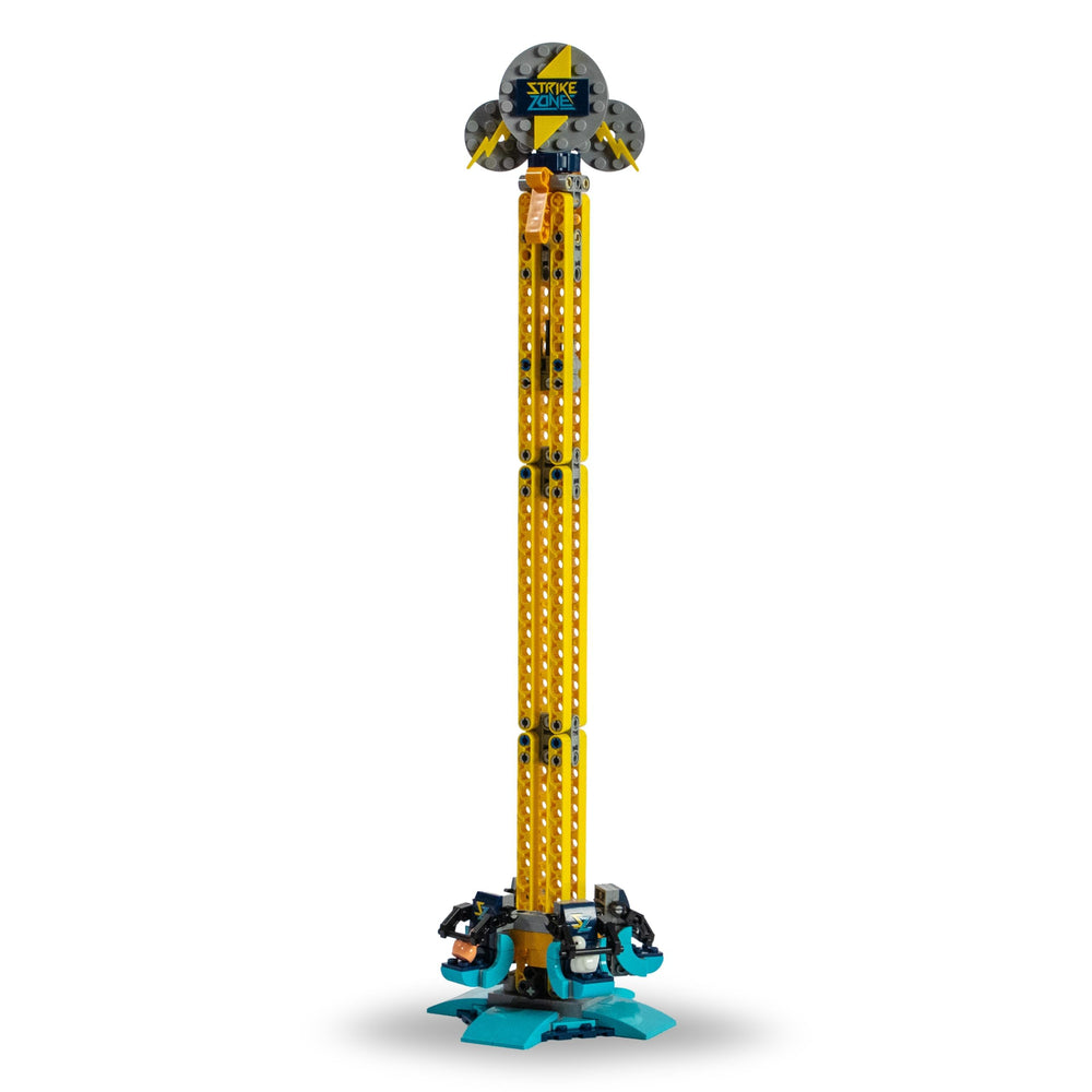 Brick Loot Strike Zone Drop Tower assembly highlights modular design for creative expansion.