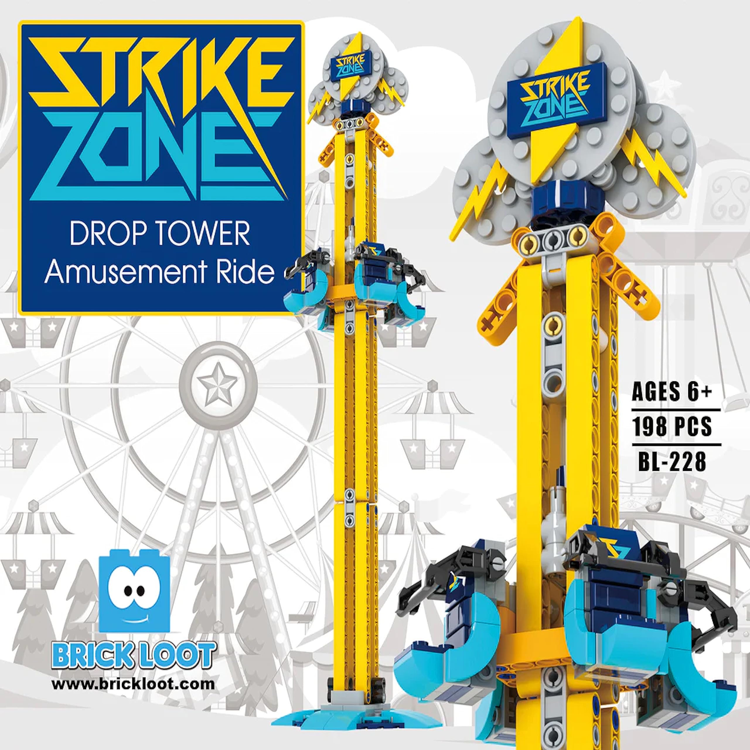 Brick Loot Strike Zone Drop Tower durable ABS construction supports lasting play.