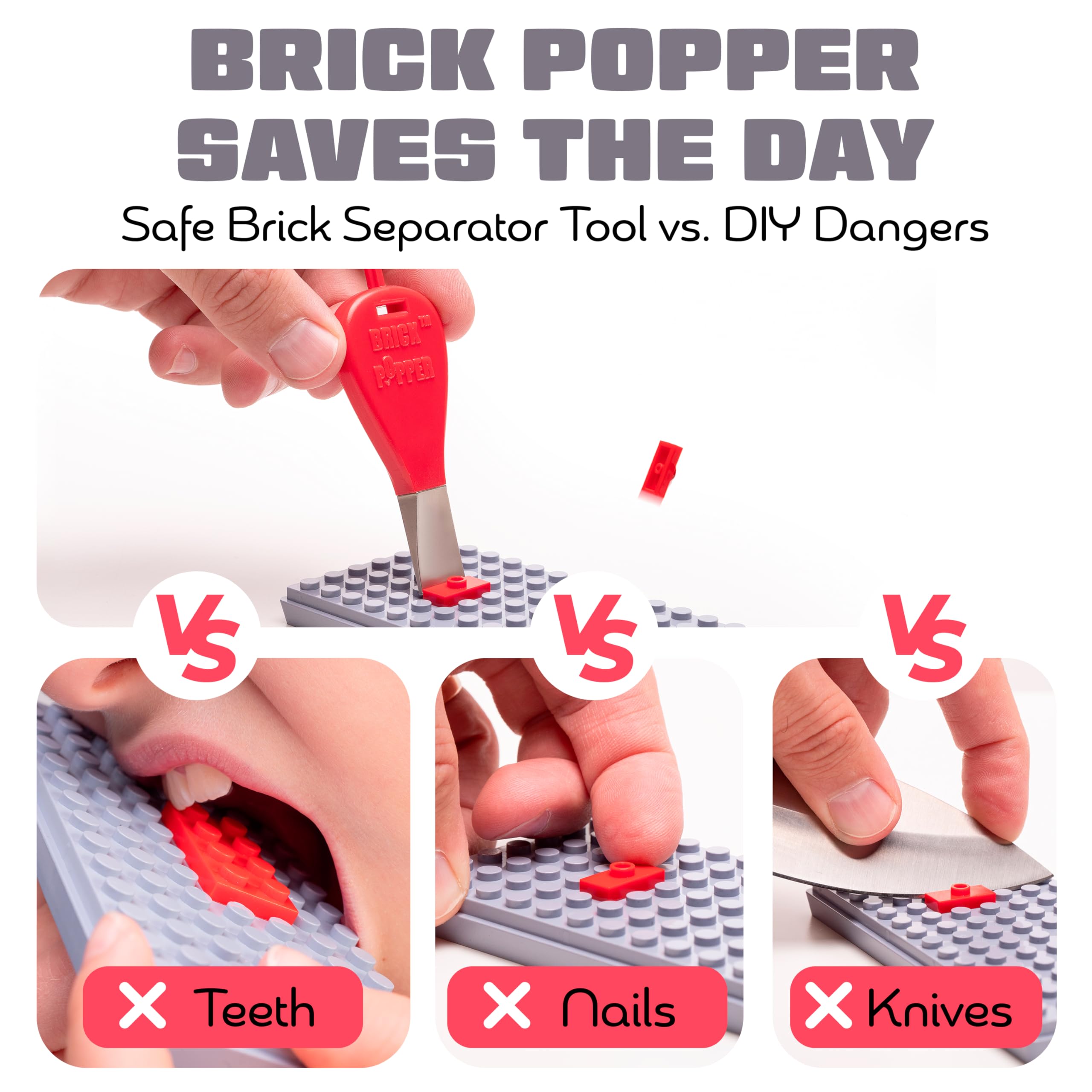 Brick Popper nickel-plated tip close-up emphasizing durability and safety.
