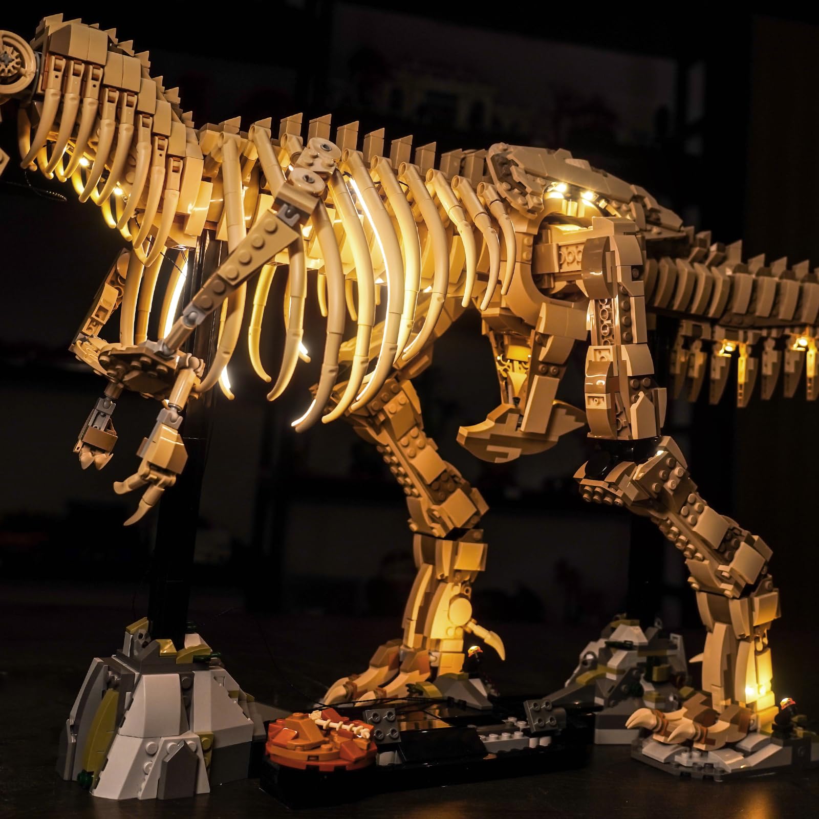 BrickBling dino lighting supports USB power for flexible setup.