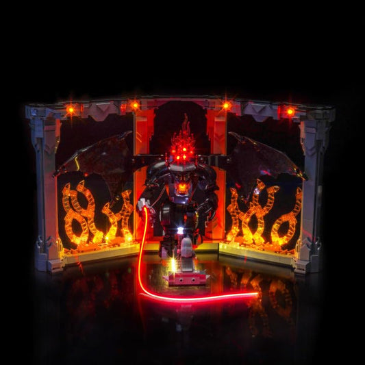 BrickBling Balrog book-nook light on display with gentle ambient glow.