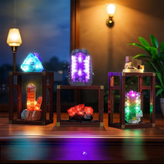 BrickBling display lighting highlights hidden details for Mineral Collection pieces.