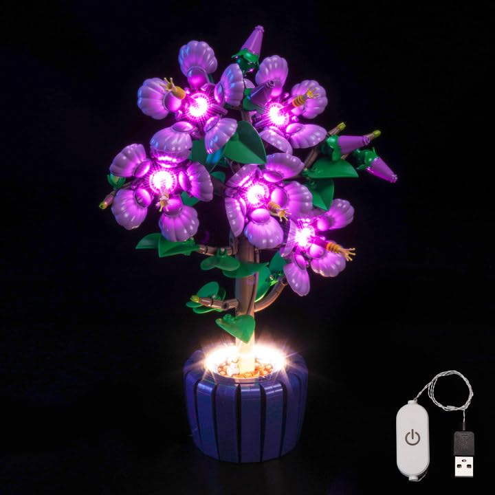 BrickBling hibiscus light kit enhances Lego 10372 display with USB power.