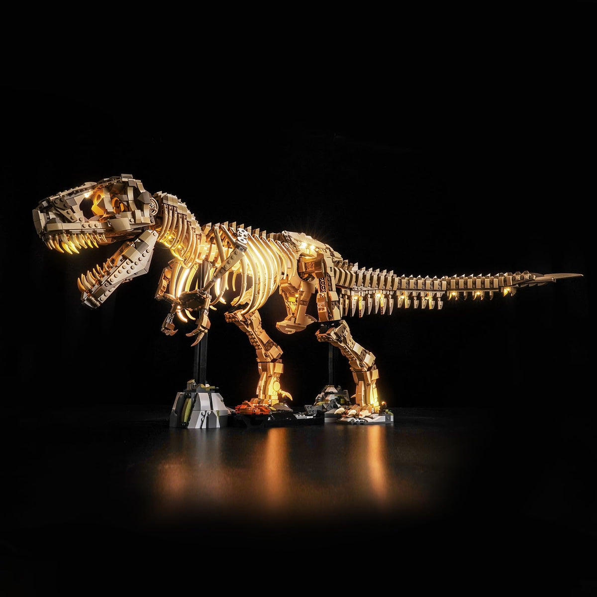 BrickBling LED light kit for Tyrannosaurus Rex enhances display with a subtle glow.