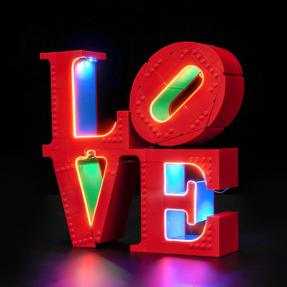 BrickBling LED Light for LEGO Love Sculpture installation adds warm glow to display.