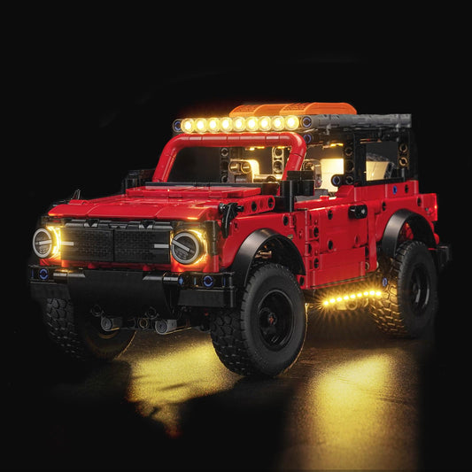 BrickBling front lights illuminate the Lego Ford Bronco for realistic front glow.