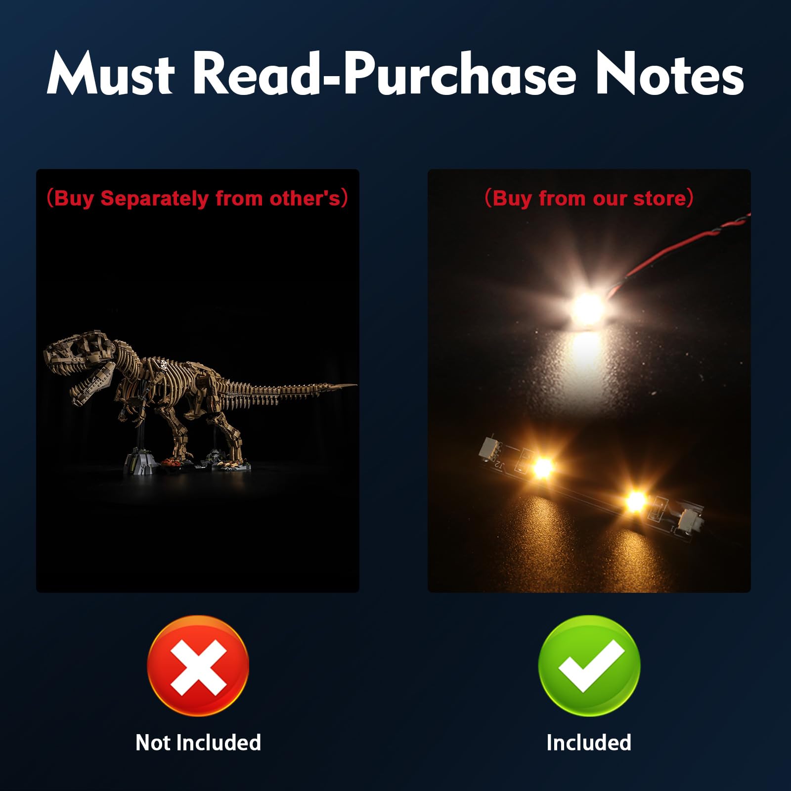 BrickBling LEGO Tyrannosaurus Rex lighting kit powers dynamic nighttime display.