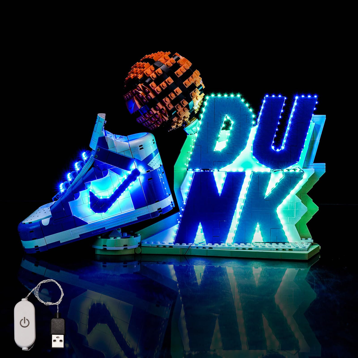 BrickBling Nike Dunk LED light shown from top view for enhanced display.