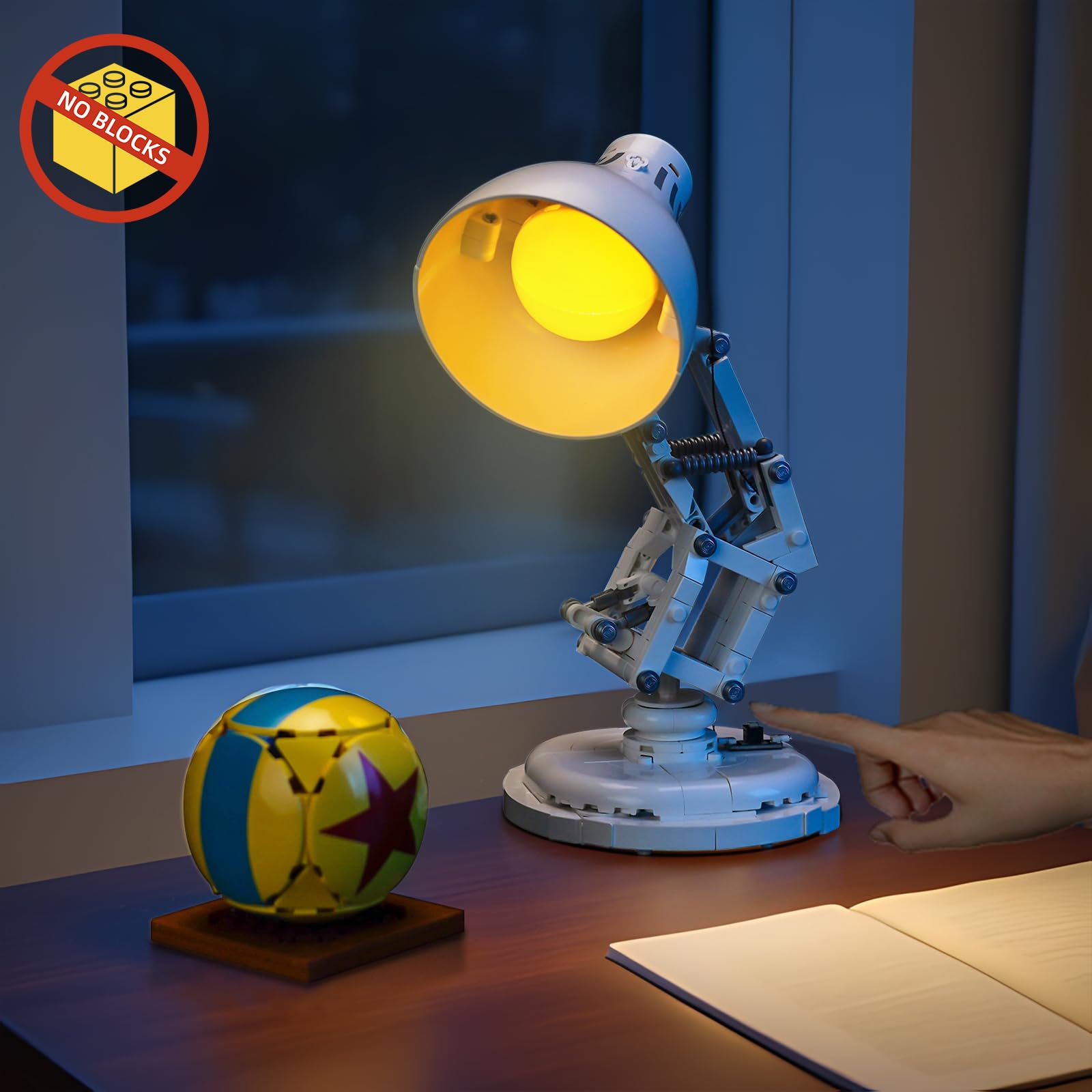BrickBling Luxo Jr display lighting enhances the lamp's presence on desk