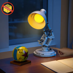 BrickBling Luxo Jr display lighting enhances the lamp's presence on desk