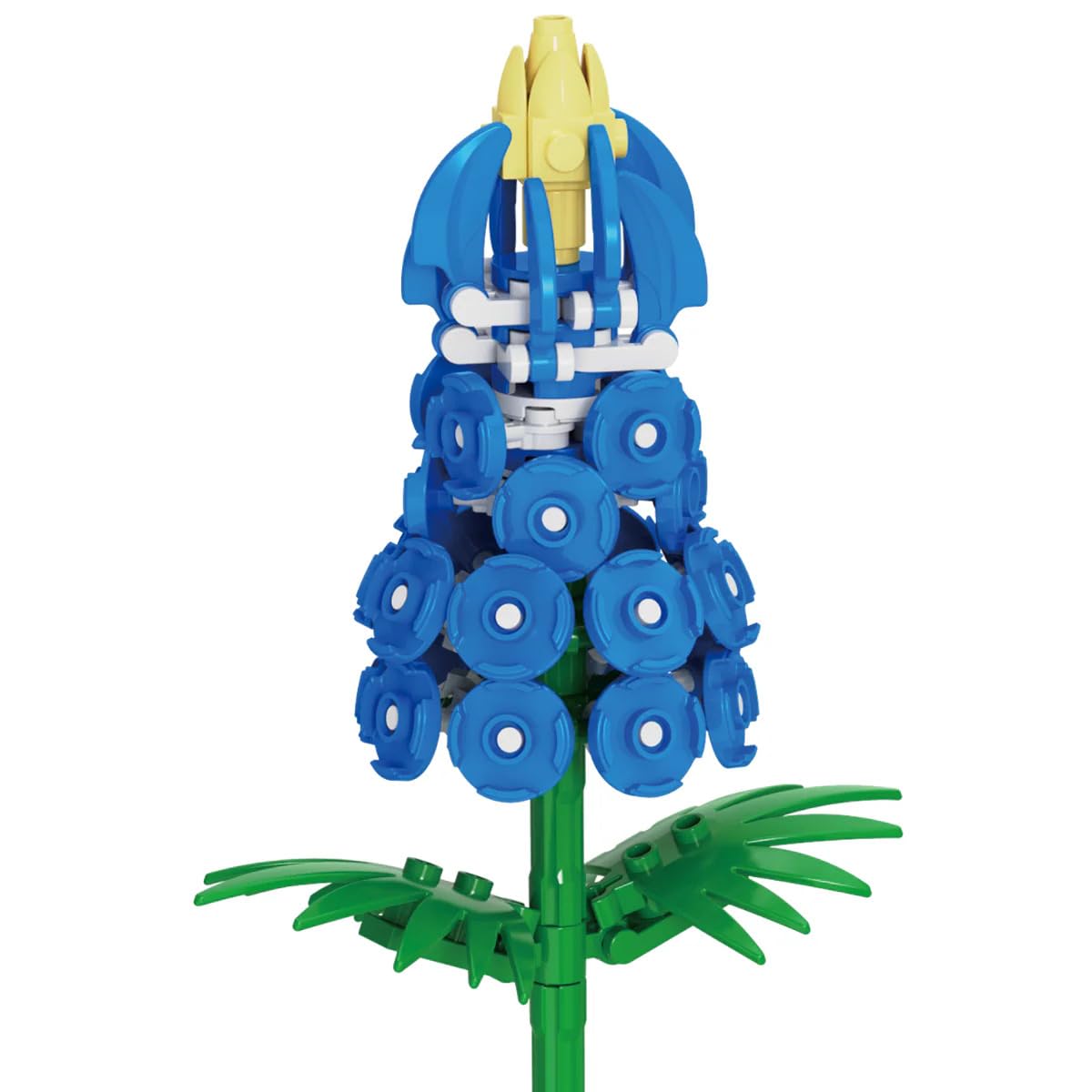 Close-up of Bricktanicals Bluebonnet stem with precise brick fit.