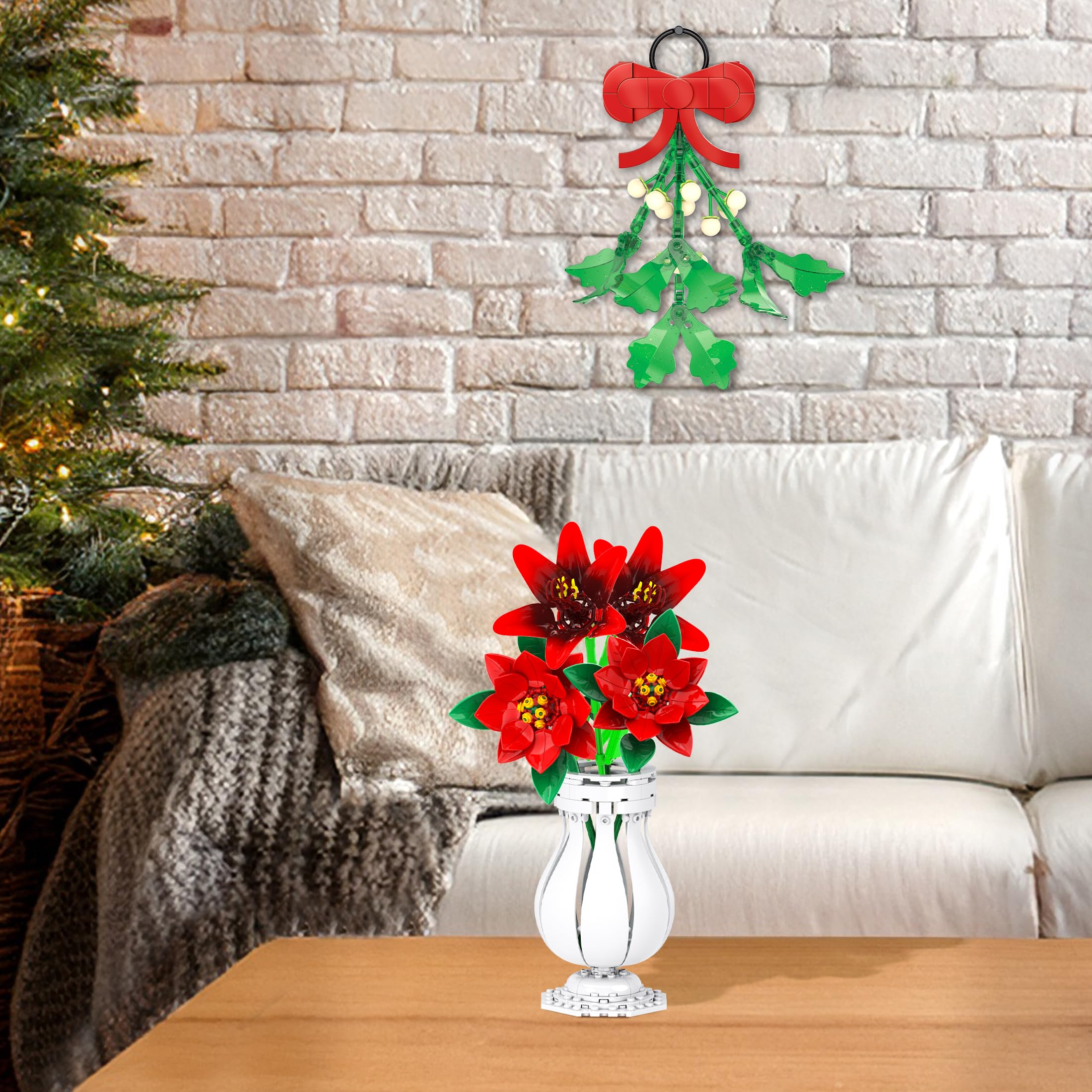 Brickcraft Bricktanicals Poinsettia with other bricks reinforces creative building play