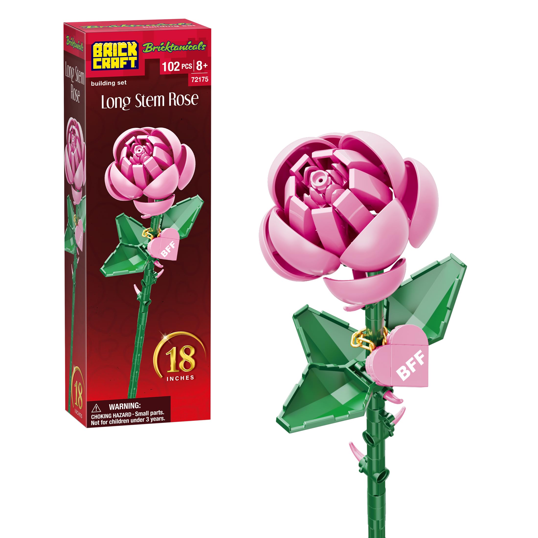 Brickcraft Bricktanicals Rose build shows a realistic long-stem centerpiece for home decor.