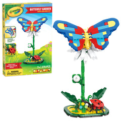 Brickcraft Crayola Butterfly Garden displays 270 pieces for a vibrant, eye-catching setup.