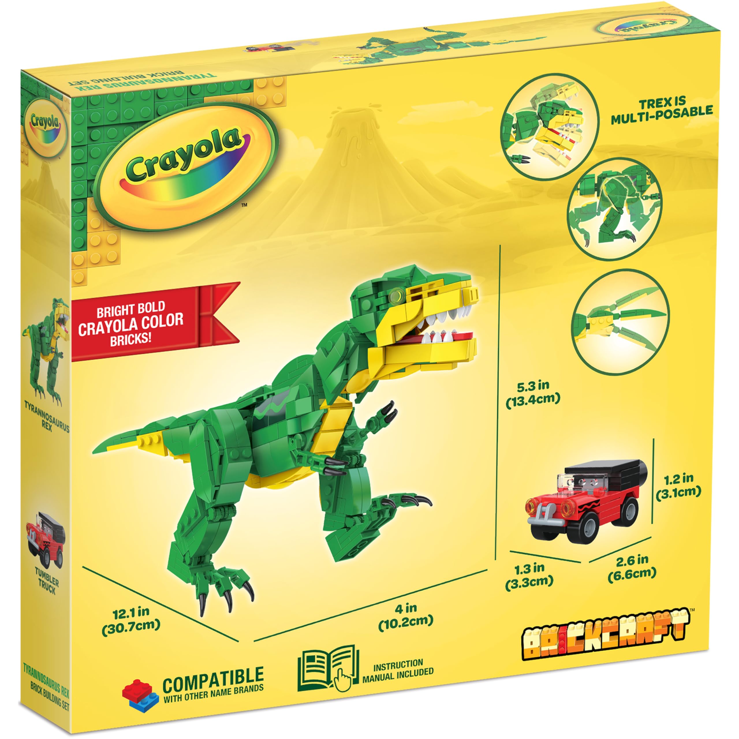 Brickcraft Crayola display stand showcases a bright Dino set.