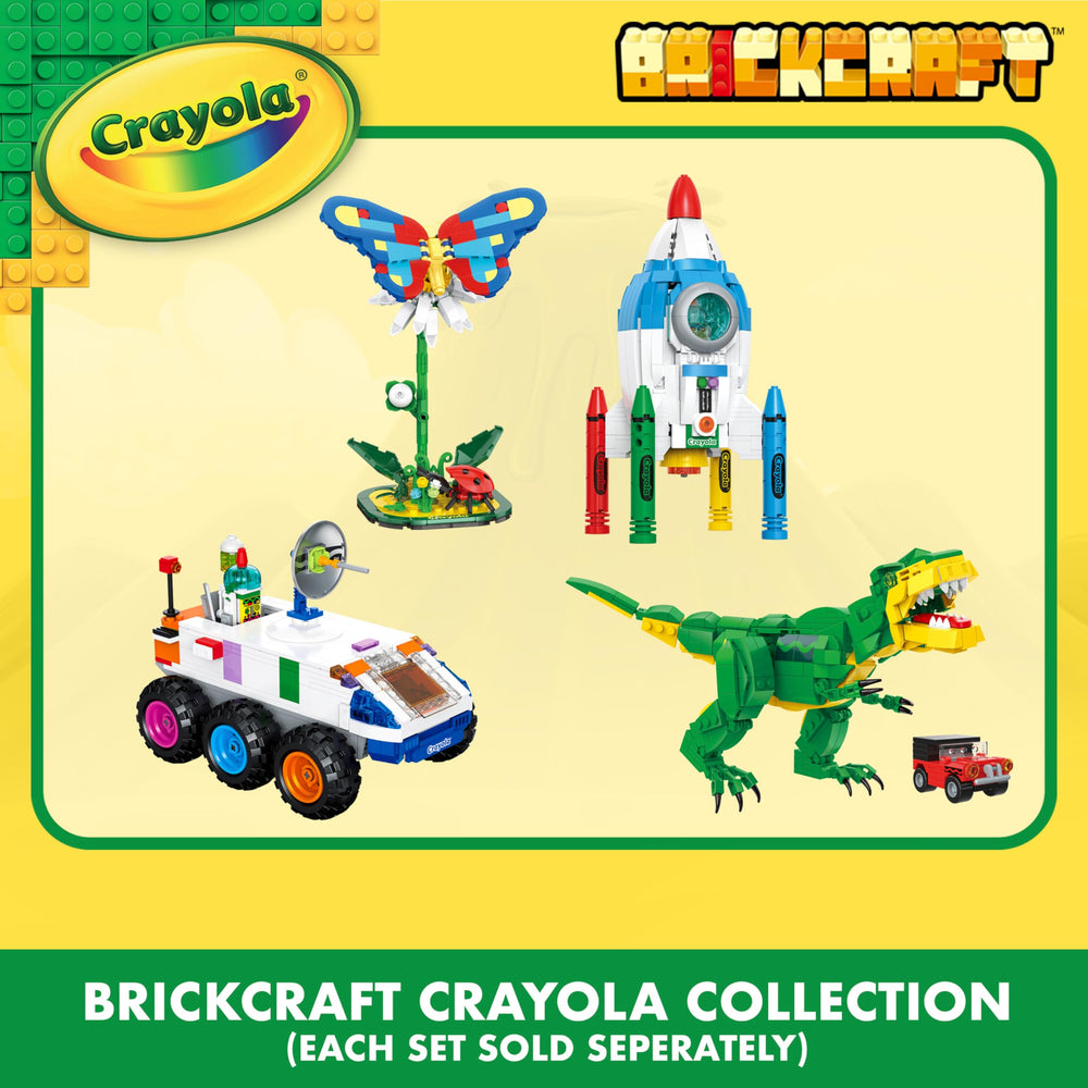 Brickcraft Crayola room decor with colorful dinosaur display.