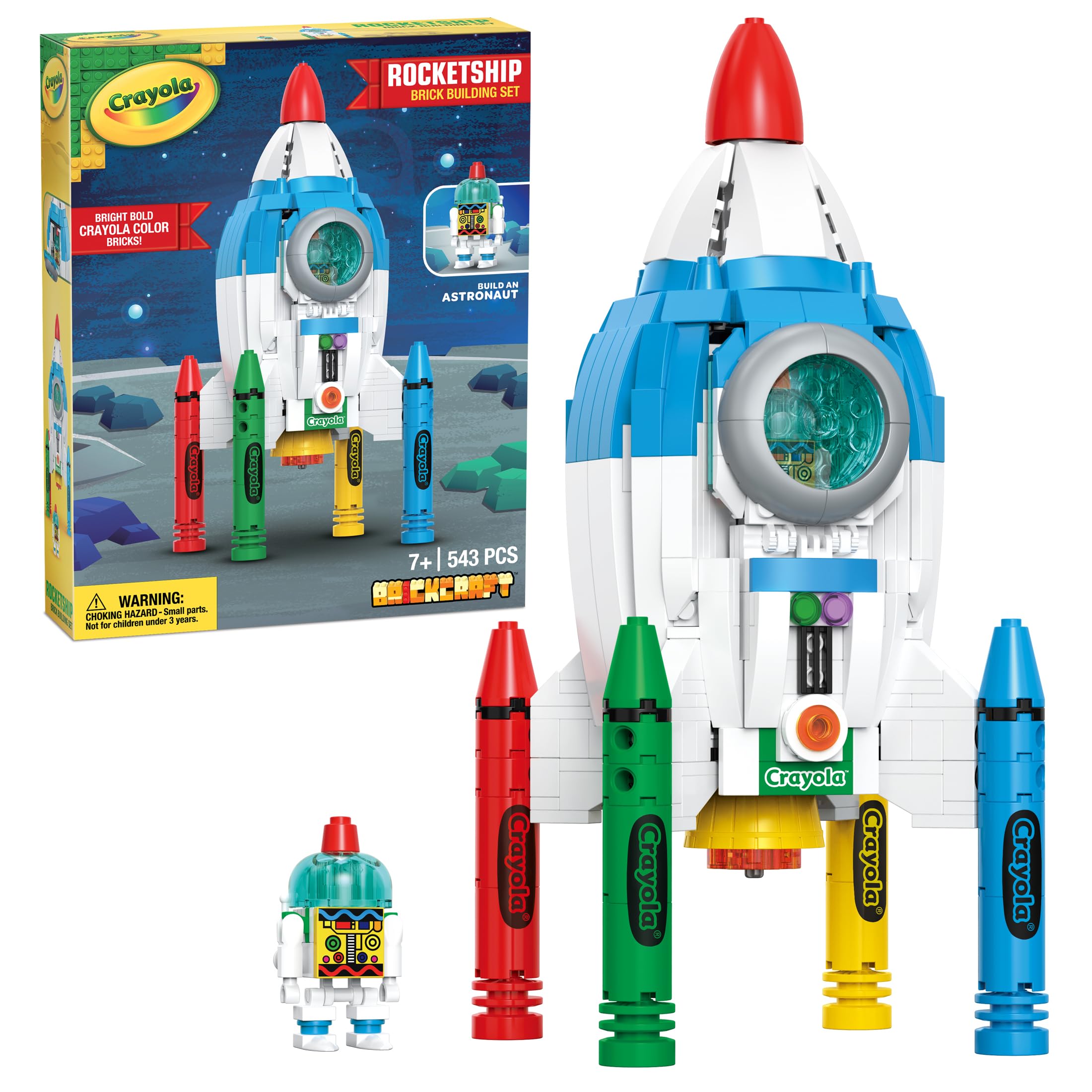 Brickcraft Crayon-Powered Rocket Ship front view for display and play.