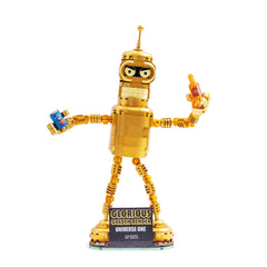 Brickcraft Futurama Gold Bender assembly kit with poseable limbs for dynamic posing.