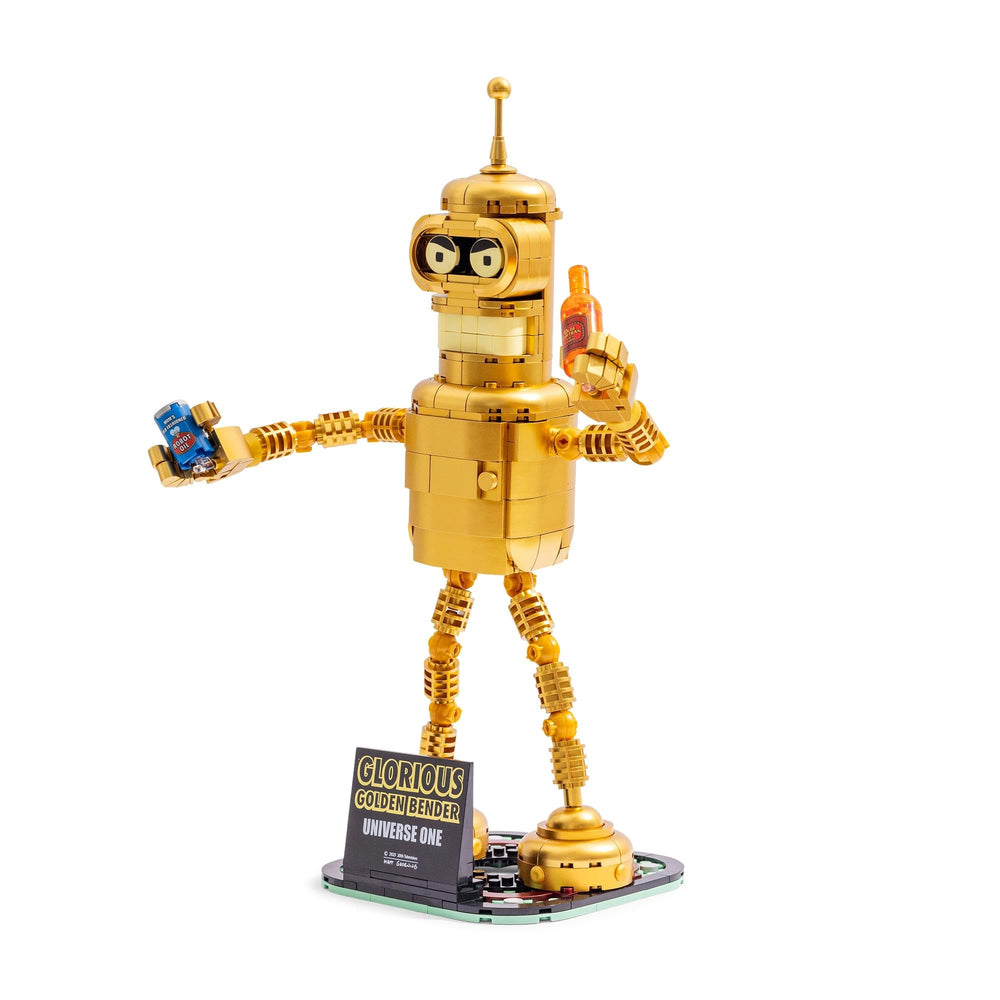 Brickcraft Futurama Gold Bender printed plaque highlights Futurama heritage.