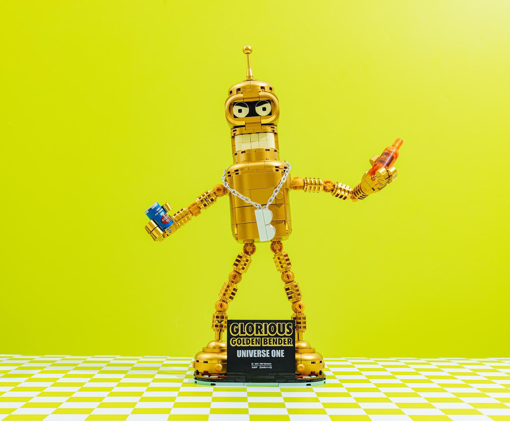 Brickcraft Futurama Gold Bender torso storage for bottle and can.