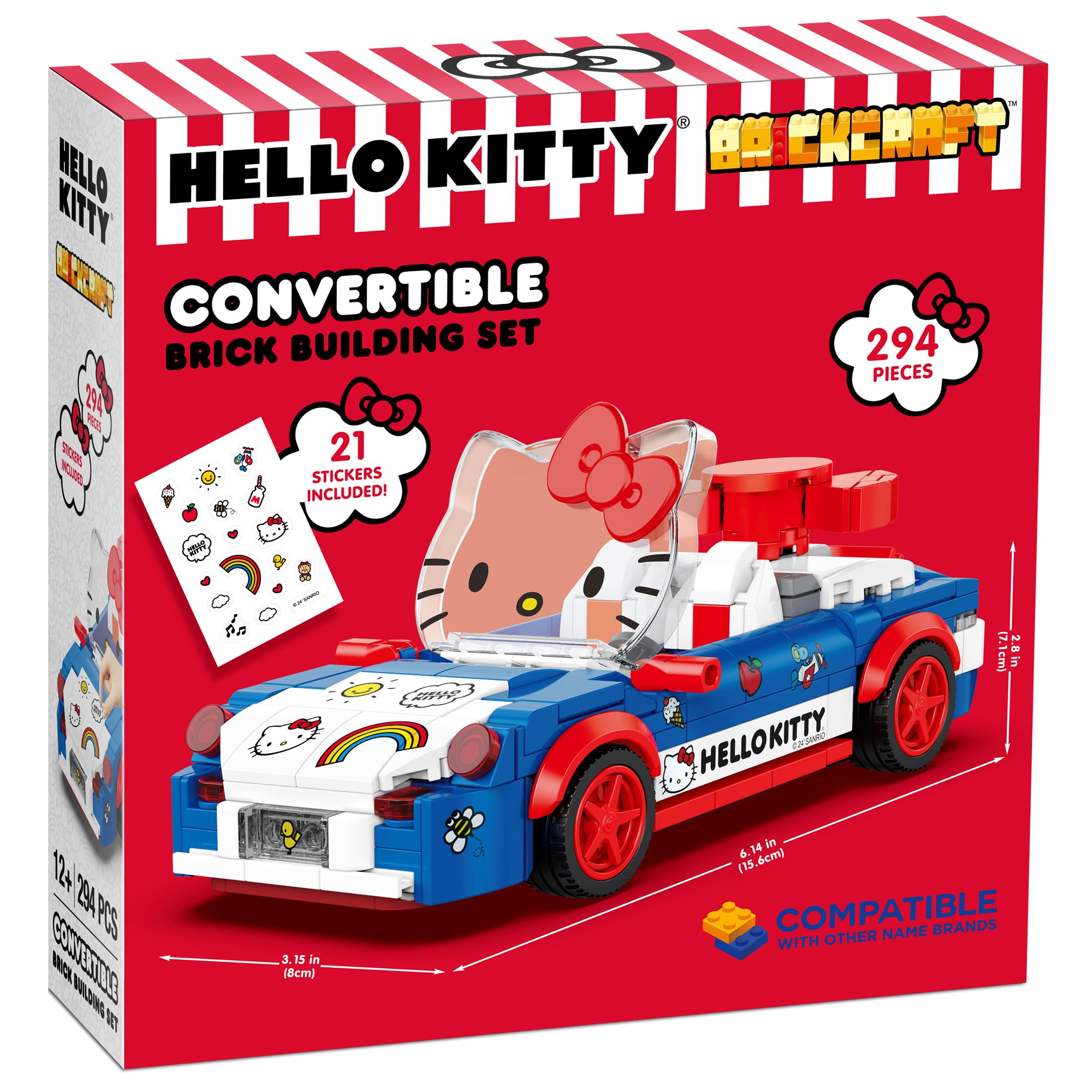 Brickcraft Hello Kitty convertible bricks closeup showing varied colors for creative builds.