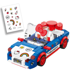 Brickcraft Hello Kitty convertible car side view highlighting compact design for display and play.