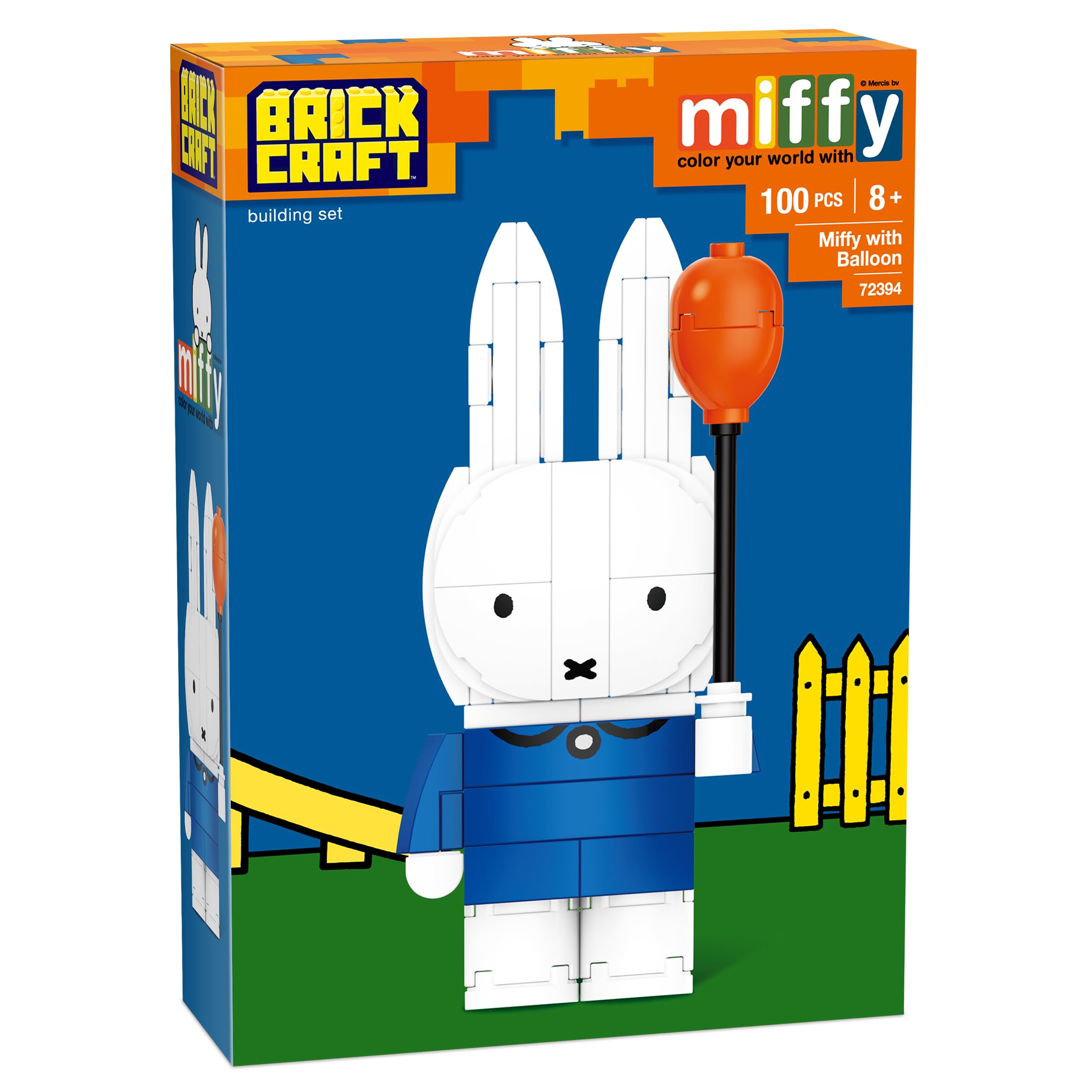 Brickcraft Miffy with Balloon showcased on a collector's shelf