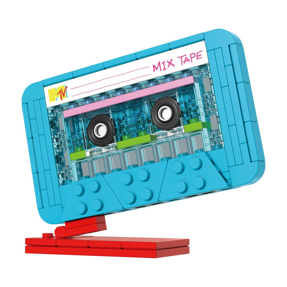 BrickCraft MTV cassette tape set side view highlighting teal and pink colors