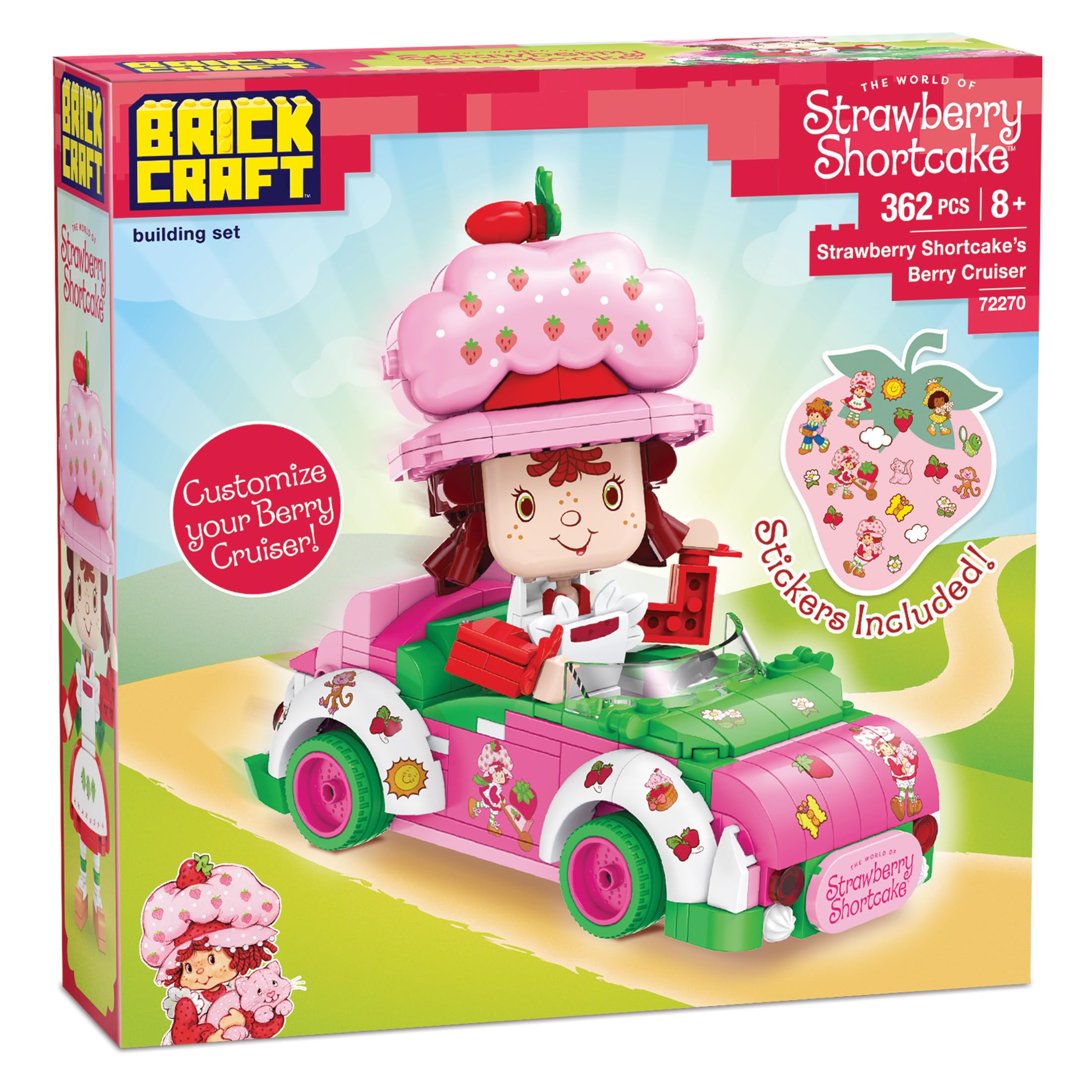 BrickCraft Strawberry Shortcake figure poses for dynamic shelf displays.