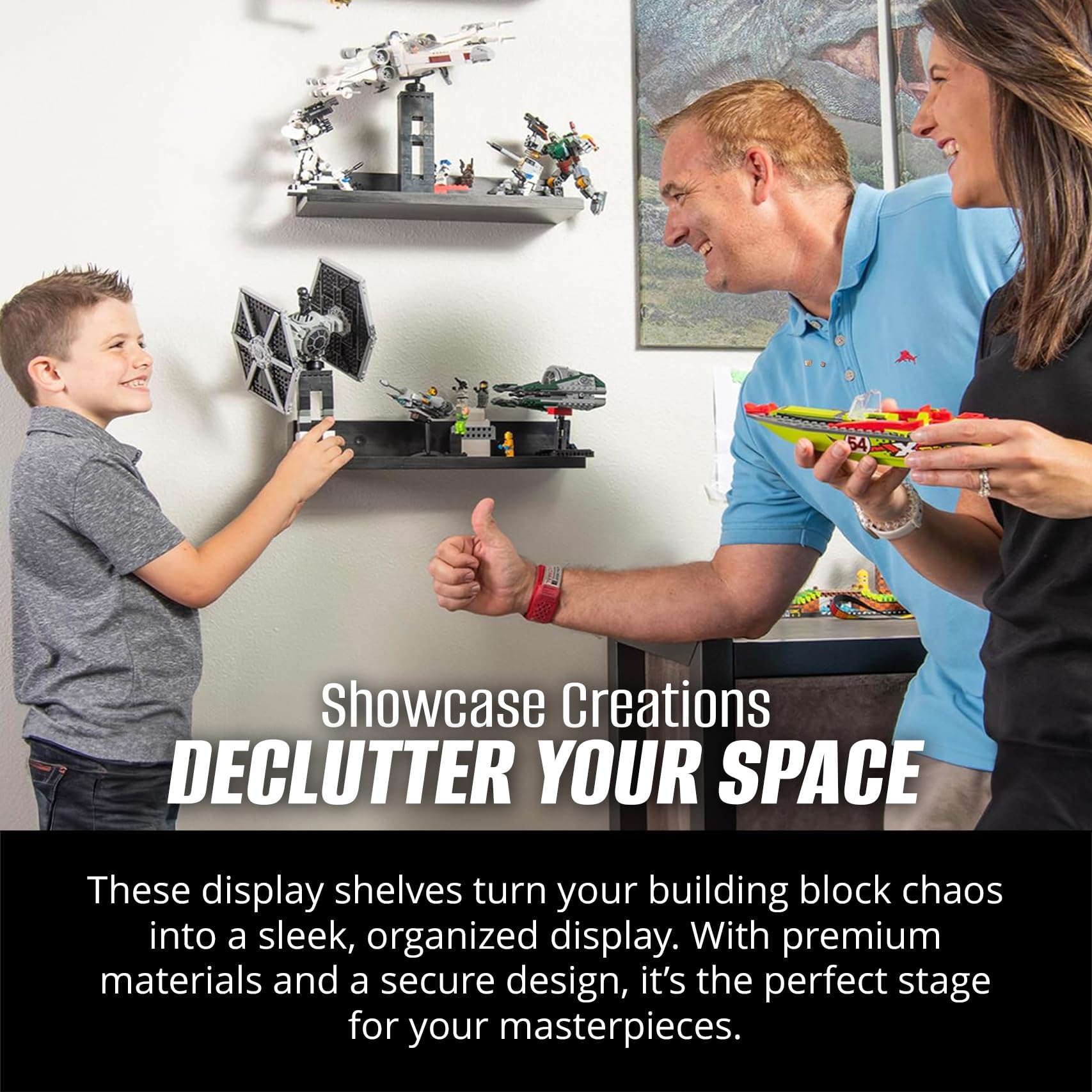 Brickmaster Displays durable ABS plywood construction highlights sturdy materials for long-lasting use.