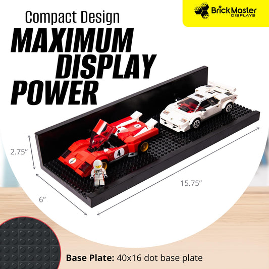 Brickmaster Displays lego display shelf with angled view demonstrating secure placement.