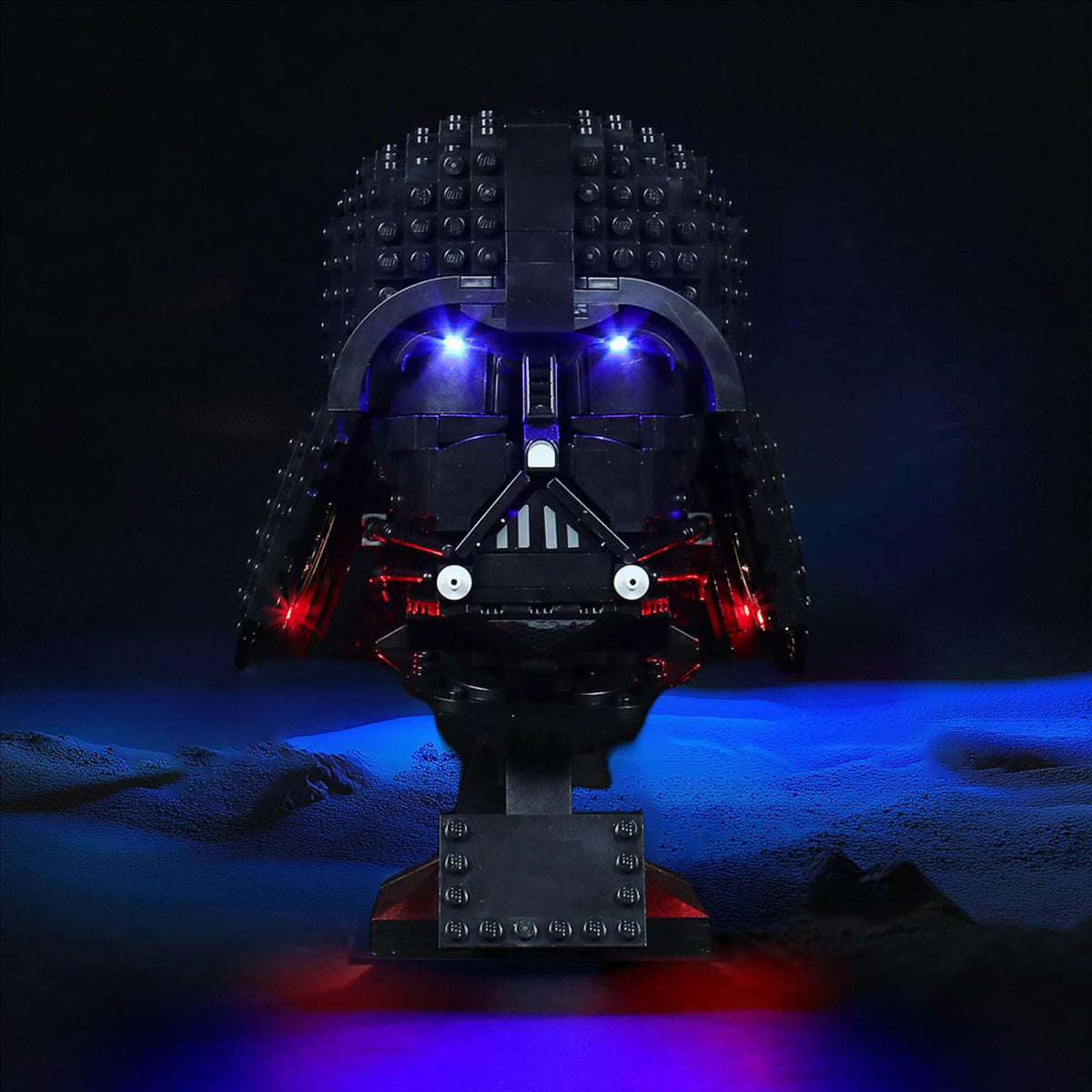 Brickshining Darth Vader helmet 75304 light kit assembly enhances display brightness.