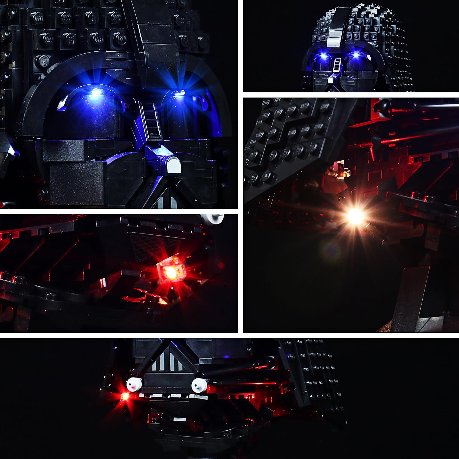 Brickshining Darth Vader helmet 75304 light kit in action highlights details.
