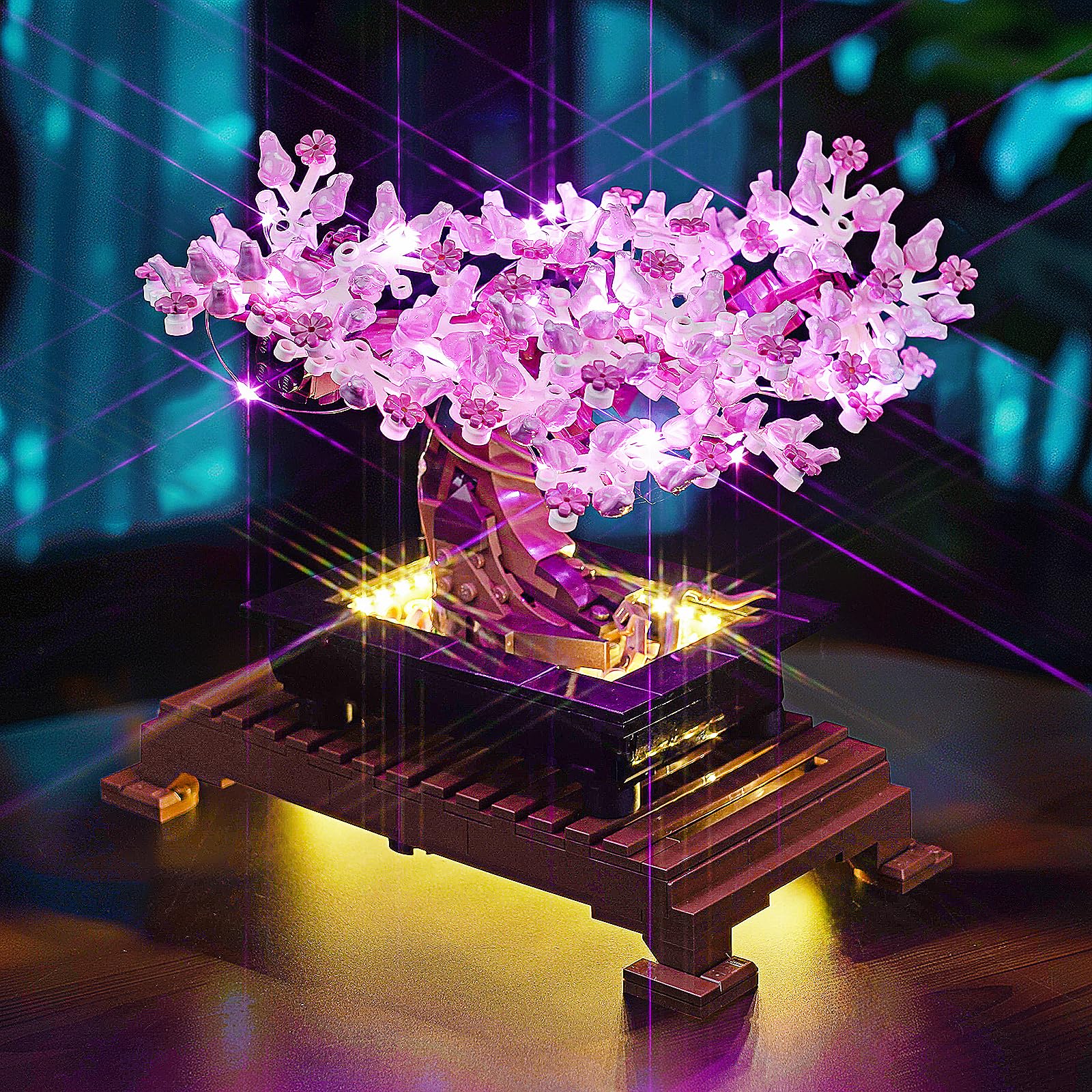Brickshining LED lighting kit for Bonsai 10281 front view enhances display details