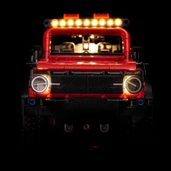 Brickshining interior mood lighting adds a subtle glow to the LEGO Ford Bronco cabin.
