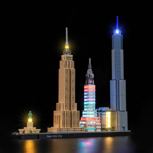 Brickshining LED lighting kit for NYC 21028 assembly highlights detail with subtle ambience