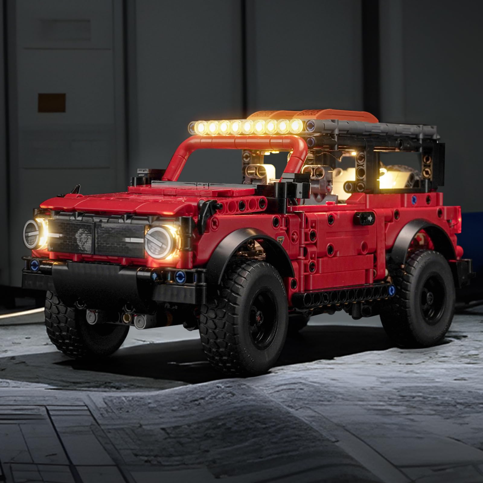 Brickshining LED lighting for LEGO Technic Ford Bronco 42213 kit illuminates the model with vibrant detail.
