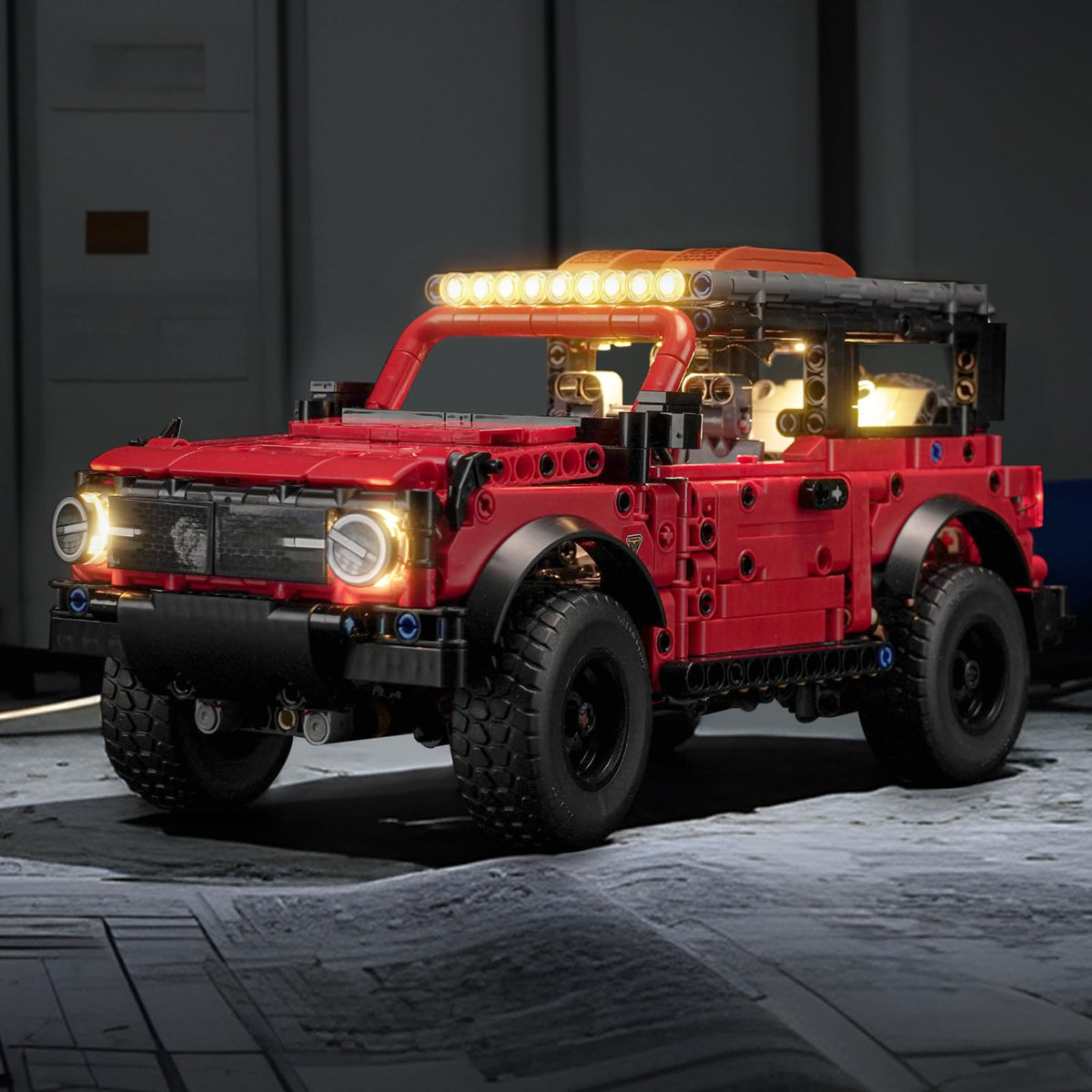 Brickshining LED lighting for LEGO Technic Ford Bronco 42213 kit illuminates the model with vibrant detail.