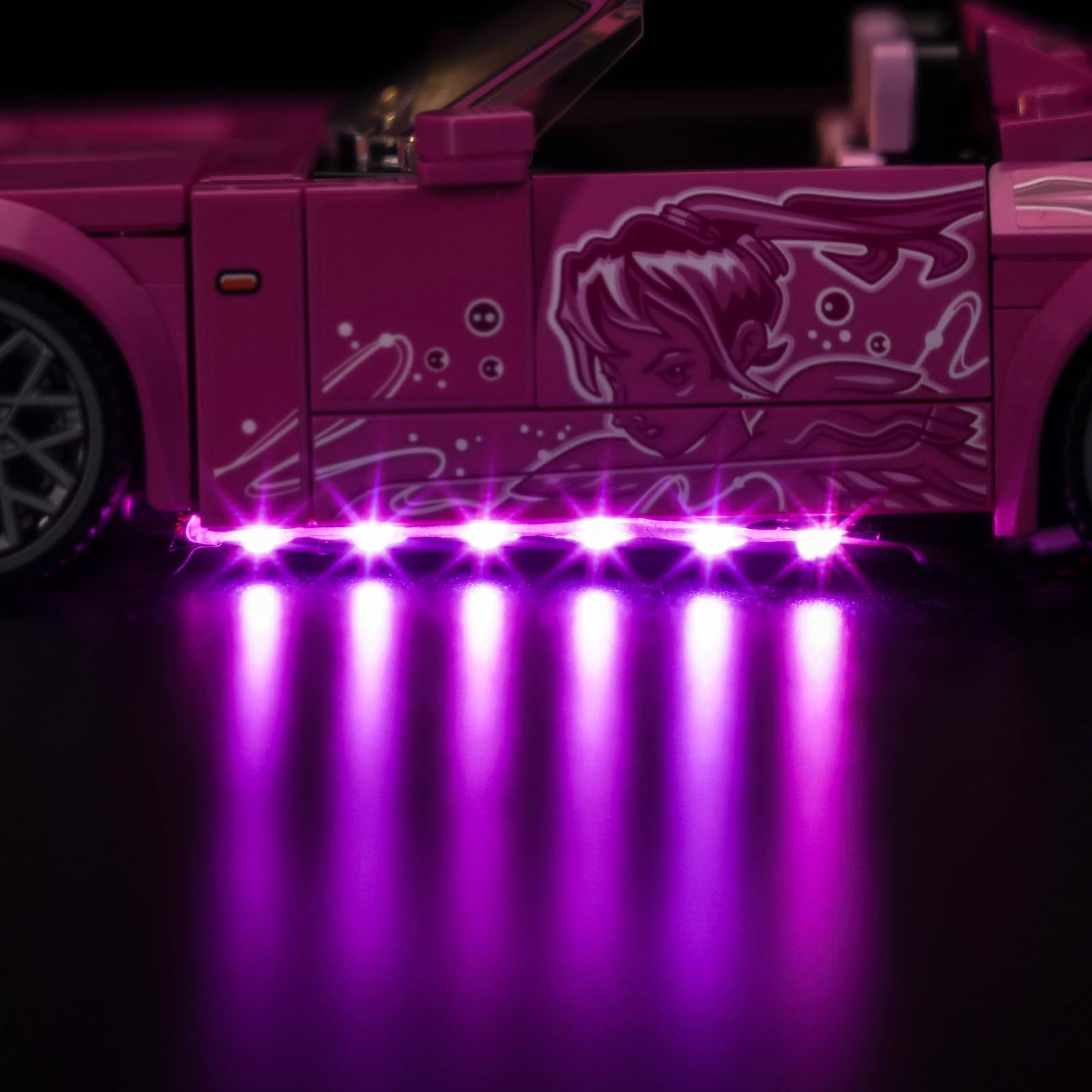 Brickshining LED lighting for Speed Champions S2000 cockpit illuminates interior realism.