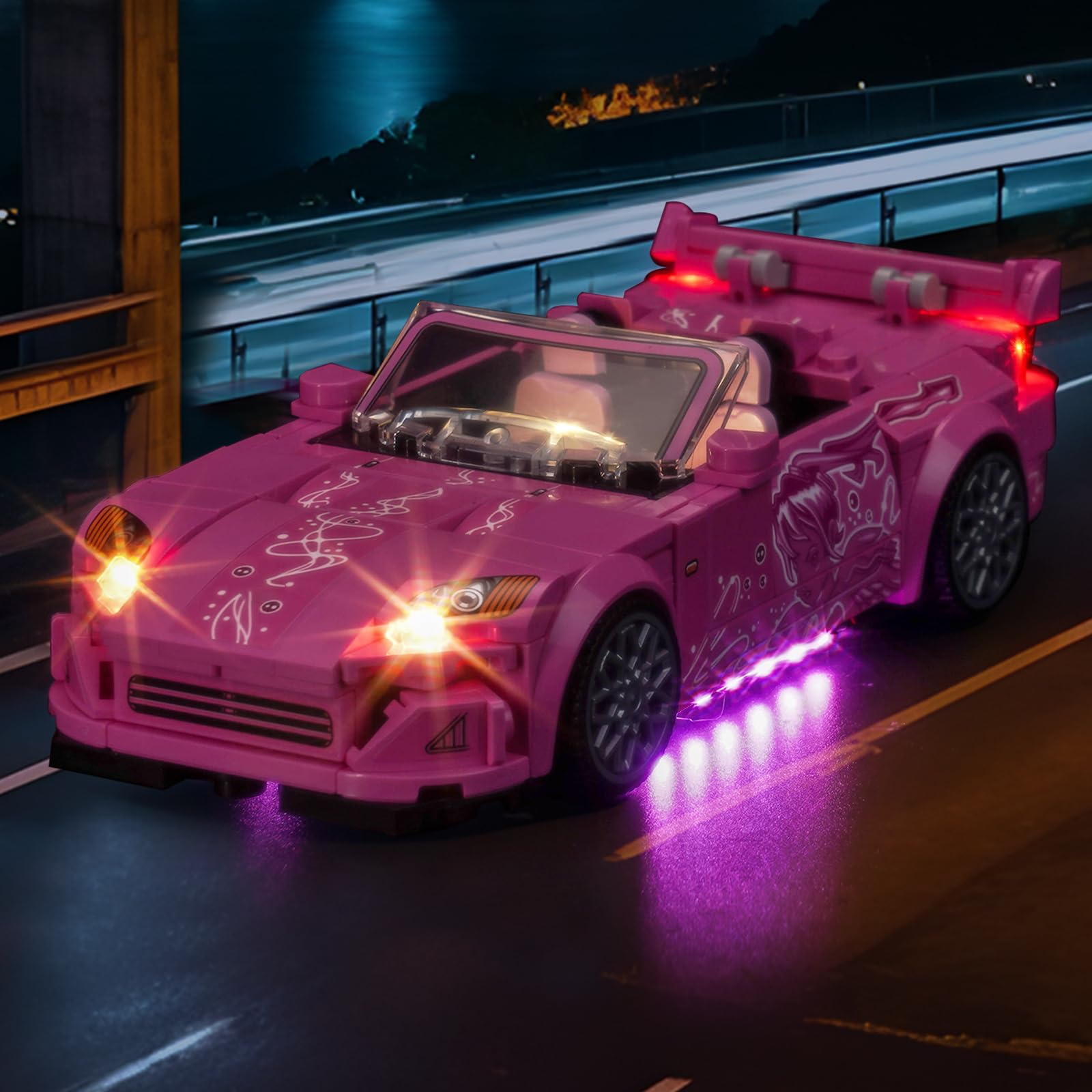 Brickshining LED lighting for Speed Champions S2000 front view enhances display visibility.