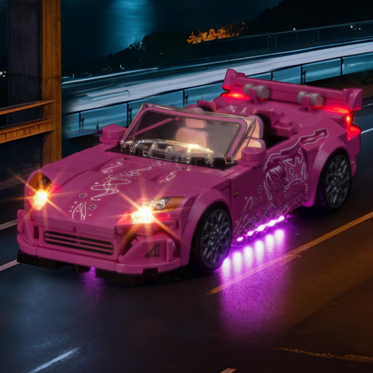 Brickshining LED lighting for Speed Champions S2000 front view enhances display visibility.