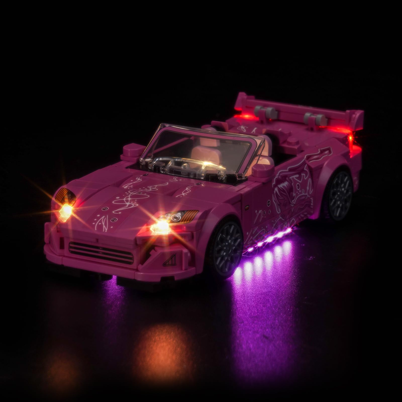 Brickshining LED lighting for Speed Champions S2000 rear view highlights details.
