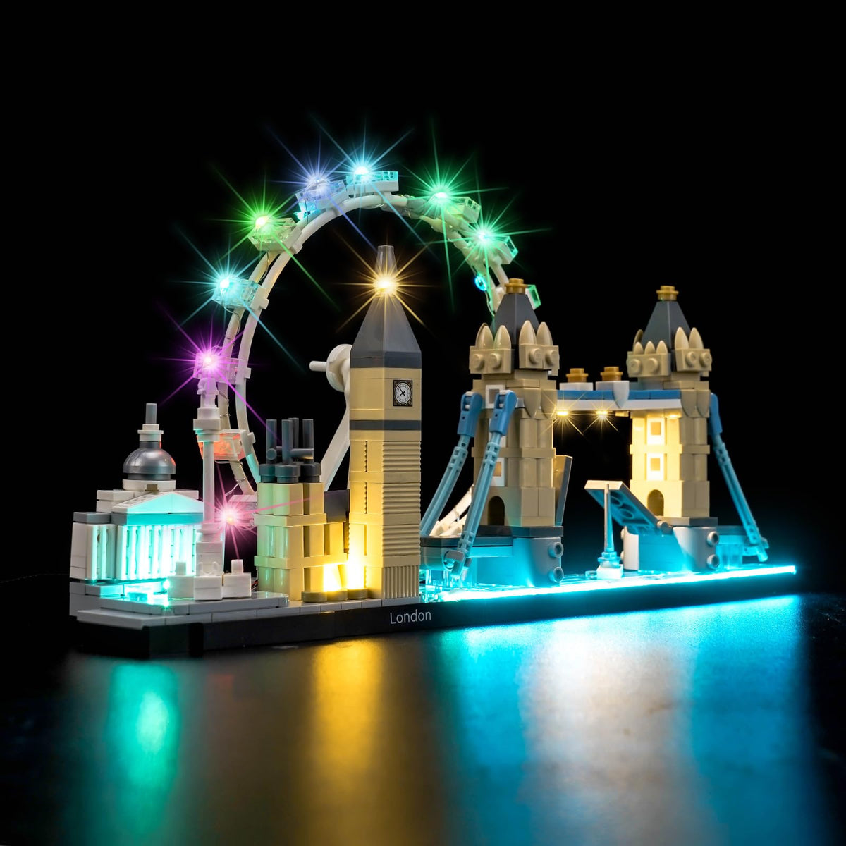 Brickshining London skyline LED for 21034 enhances display with bright illumination.